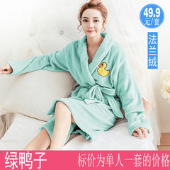 Totoro cartoon flannel gown bathrobe female long sleeved autumn winter thick Coral Fleece Pajamas Home Furnishing suit Green duck Robe