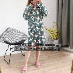17 new winter dress female Clubman buttoned cardigan dress size Home Furnishing thick flannel coral velvet robe Light green