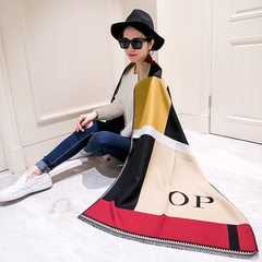 Europe and the United States wind color color matching cashmere blended large shawl scarf, female thick winter OP paragraph