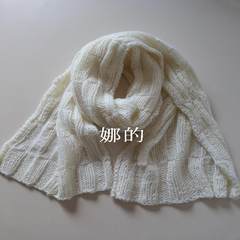 羊绒羊毛混纺粗毛线白色针织纯手工女士围巾冬季