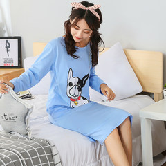 Spring and autumn and winter long sleeved cotton Nightgown Korean girls dress cute cartoon edition robe sleeve head size XL suggests 115-130 pounds 5207 puppy blue