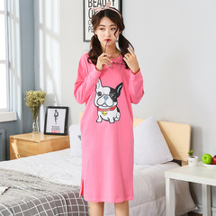 Spring and autumn and winter long sleeved cotton Nightgown Korean girls dress cute cartoon edition robe sleeve head size XL suggests 115-130 pounds 5207 puppy watermelon red