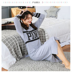 Spring and autumn and winter long sleeved cotton Nightgown Korean girls dress cute cartoon edition robe sleeve head size XL suggests 115-130 pounds 5212 pink grey