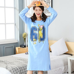 Spring and autumn and winter long sleeved cotton Nightgown Korean girls dress cute cartoon edition robe sleeve head size XL suggests 115-130 pounds 5209 fawn blue