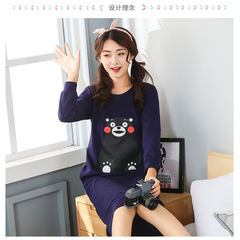 Spring and autumn and winter long sleeved cotton Nightgown Korean girls dress cute cartoon edition robe sleeve head size XL suggests 115-130 pounds 5211 Xiongben blue