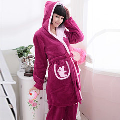 Autumn and winter thick flannel Nightgown couple lady coral fleece bathrobe male long sleeved pajamas Home Furnishing service code extension Rose suit