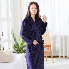Autumn and winter thick flannel Nightgown couple lady coral fleece bathrobe male long sleeved pajamas Home Furnishing service code extension Blue purple
