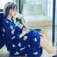 Flannel Nightgown female long Korean sweet winter, thick long sleeved pajamas Home Furnishing coral fleece clothing 3011 bears [cashmere]