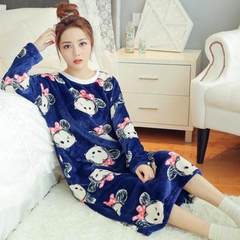 Flannel Nightgown female long Korean sweet winter, thick long sleeved pajamas Home Furnishing coral fleece clothing MOE Mickey blue [cashmere]