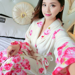 738 blue autumn winter pajamas female long sleeved coral fleece bathrobe flannel Nightgown one-piece robe thickened in winter 739.3#