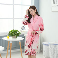 738 blue autumn winter pajamas female long sleeved coral fleece bathrobe flannel Nightgown one-piece robe thickened in winter 739# pink flowers