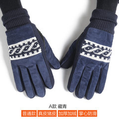 New gloves, men's winter heat plus thickening, students, ladies, outdoor riding, cycling gloves, wool cold proof Female A Navy