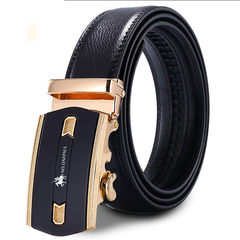 Men's belt automatic buckle leather youth pants belts, men's double faced cowhide leisure middle aged soft business Korean version one Paul 22 gold 120cm