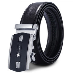 Men's belt automatic buckle leather youth pants belts, men's double faced cowhide leisure middle aged soft business Korean version one Paul 22 silver 120cm
