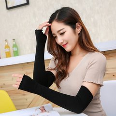 All-match combed cotton knitted arm sleeve cuff mittens female winter Clubman fingerless glove sweater Long black (combed cotton)