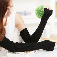 All-match combed cotton knitted arm sleeve cuff mittens female winter Clubman fingerless glove sweater Extension black (knitted wool)