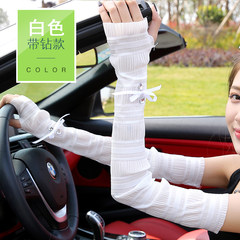 Sunscreen gloves female summer half refers to cycling, driving thin, long anti UV, ice lace, arm sleeve, sleeve outdoor Belt drill - white