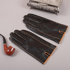 Leather gloves, men, autumn and winter, warm and thickened, velvet, touch screen, riding, driving, sheep gloves, men's thin black touch screen, thin silk.