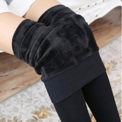 With velvet Leggings thickened in autumn and winter wear pants female winter dress warm color pants pants trousers in winter Increase the size of the proposed 125-180 pounds Black (pearl velvet on foot)