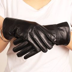 Leather gloves, men's sheepskin gloves, cashmere thickening, warm autumn and winter riding women's thin leather gloves, ladies Ladies (thin money)