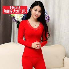 Year of fate red plus velvet thermal underwear with thickened female body base long johns suit Winter Wedding H653 plus large red velvet