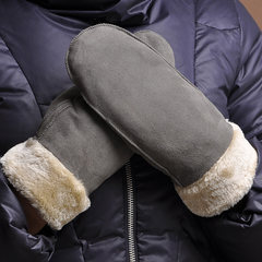 Leather gloves, women's winter warm, thickening gloves, Korean version of sheep suede leather, riding gloves, cute, even refers to gloves 8906 grey