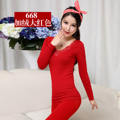 Year of fate red plus velvet thermal underwear with thickened female body base long johns suit Winter Wedding 668 with large red velvet
