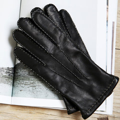 Italy imported sheepskin gloves, men's cashmere, inside retro, short paragraph, custom warm leather gloves, men Black SM