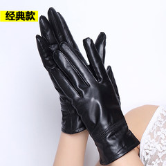 Leather gloves, men, women, sheep skin, autumn, winter riding, driving, plus cashmere, thickening, warm motorcycle thin Ladies classic (extra cashmere)