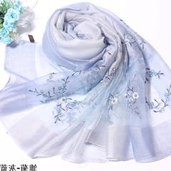 Silk embroidery, wool blended embroidery scarves, warmth, breathes, lengthened scarves, thin shawls, cashmere shawls, daisies - grayish blue
