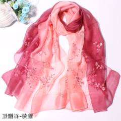 Silk embroidery, wool blended embroidery scarves, warmth, breathes, lengthy scarves, thin shawls, cashmere shawls, Daisy - pomegranate red