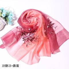 Silk embroidered wool blended embroidered scarves warm and breathed lengthened scarves, thin shawls, cashmere shawls roses - pomegranate red