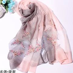 Silk embroidery, wool blended embroidery scarves, warmth, breathes, lengthened scarves, thin shawls, cashmere shawls, Daisy - powder