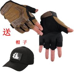 Half finger gloves, men and women driving in autumn, outdoor sports fitness, anti slip tactics half a half mountain bike gloves upgraded version of brown JS (HAT)