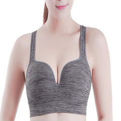 2017 Sleep Bra without steel vest, gather shock proof sports underwear, high elasticity, speed dry, fitness NIEY Grey + linen (Hei Bian) L (36-38ABCD cup)