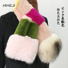 Haining fur scarf female winter color Rex rabbit hair scarf Korean fox fur scarf female rabbit hair scarf Pink is a combination of colors