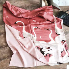 Double crane satin silk scarf scarf double female long warm wool and cashmere shawl 3 colors Peel powder