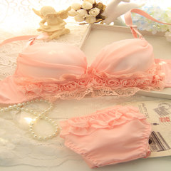 Two mail package! 15 new three breasted Japanese adjustable bra set Korean cute underwear gasket gather Pink. Suit 70/32 (AB generic)