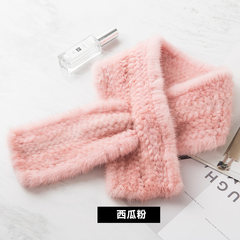The Korean version of the new autumn and winter mink scarf thick warm fur scarf double cross collar Watermelon powder