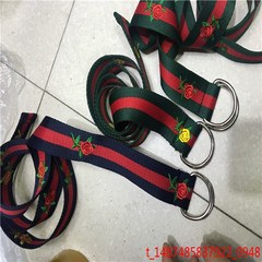Shipping back to Korean fashion embroidery all-match rose color striped canvas belt buckle ring female Green stripe safflower