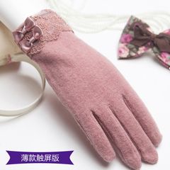 Pat touch screen wool lady gloves, winter and autumn, Korean version, lovely bow, all refer to winter warm gloves PT9815 thin section - skin powder.