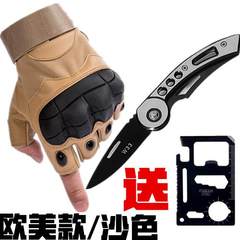 Cycling, men's motorcycles, half finger sports women, summer cut gloves, fitness boxing, combat tactics, outdoor special forces, anti American and European version - sand color (gift knife tool).