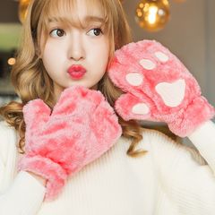 Gloves, men and women, winter, lovely, Korean, cat, claws, gloves, velvet, thickened, half fingers, all fingers, students, lovers, bicycles, gloves, watermelon and red.