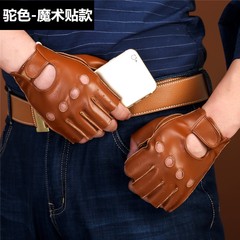 Gloves, men, summer, thin driving, outdoor motorcycle, anti-skid exercise, riding, men's body lotion, finger gloves, dermal semi finger Camel - a Velcro - Leather breathable