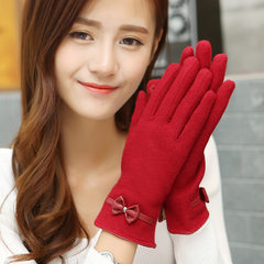 Lady gloves, touchscreen ladies, autumn and winter, Korean version, lovely student cotton, riding in winter, spring and autumn, warm and flannel, thickening scarlet [butterfly].