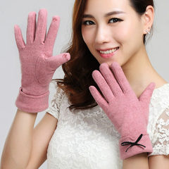 Lady gloves, touchscreen ladies, autumn and winter, Korean version, lovely student cotton, winter, spring and autumn cycling, warmth, flannel, thickening pink [frenulum]