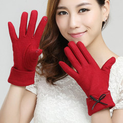 Lady gloves, touchscreen ladies, autumn and winter, Korean version, lovely student cotton, riding in winter, spring and autumn, warmth and flannel, thickening scarlet [frenulum]