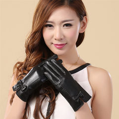 Winter warm lady touch screen leather gloves, Korean version of the hand, lovely driving, lady gloves plus velvet, cold protection, windproof Red touch screen Plush