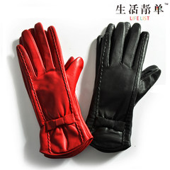 Cranberry, suede leather gloves, ladies thickening, cycling gloves, touch screens, touch screens, autumn and winter driving Black S code (touch screen)