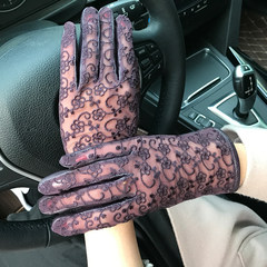 Ladies leather gloves, spring and winter, short sheepskin, fashionable thin paragraph, lace drive, sunscreen gloves, touch screen special price Temptation purple (flat mouth paragraph)